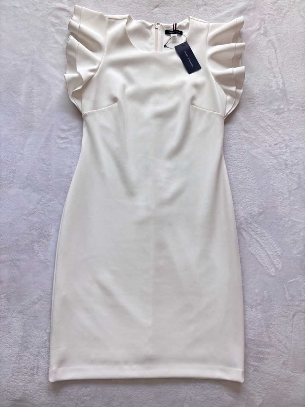 TOMMY HILFIGER White Short Flutter Cap Sleeve Scuba Sheath Dress--NWT--10 - Picture 9 of 16